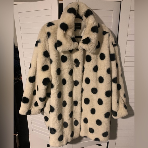 Who What Wear Jackets & Blazers - Who What Wear Plus Size Black and White Polka Dot Faux Fur Jacket